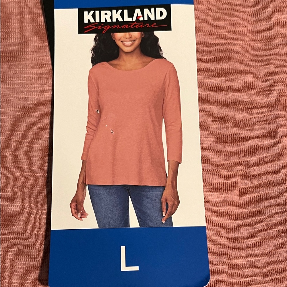 NWT Kirkland Signature Women's Dusty Rose 3/4 Sleeve Boatneck Slub Tee (Size L)